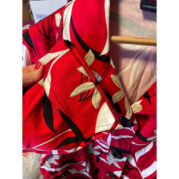 Westbound Red Tropical Floral Buttoned Jacket Sz 2X - Picture 5 of 7